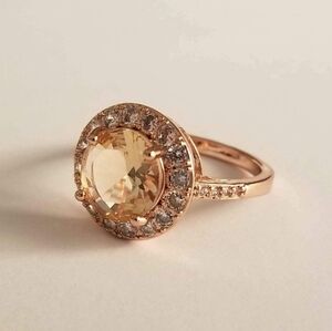 New 18K Rose Gold Plated Round Cut Citrine Diamond Ring for Women
